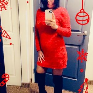 Long Sleeved Express Red Lace Dress👗